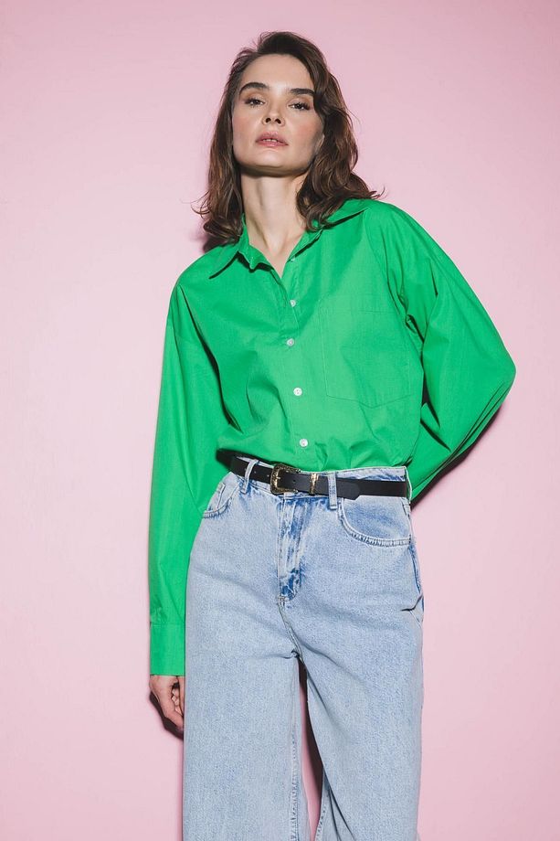 Oversize Fit Poplin Uzun Kollu %100 Pamuk Gömlek V3984az22sm - 3