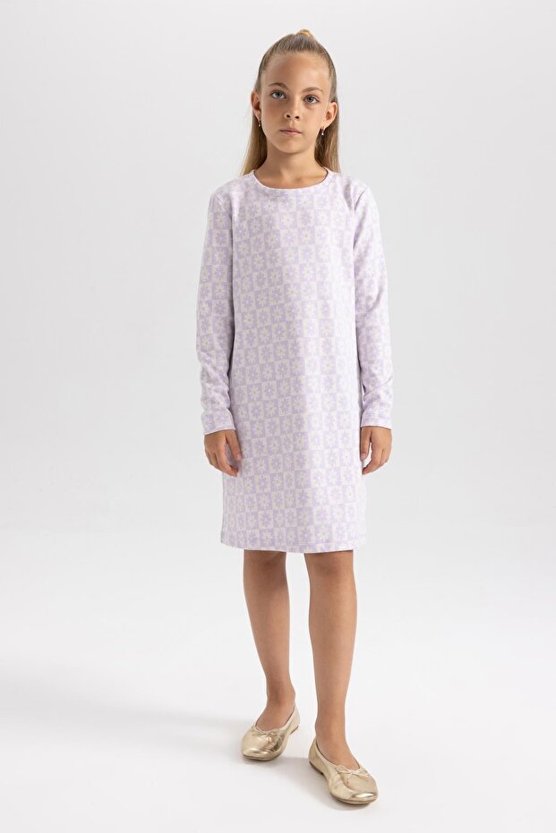 Kız Çocuk Bisiklet Yaka Çiçekli Uzun Kollu Elbise W8754a622sp - 2