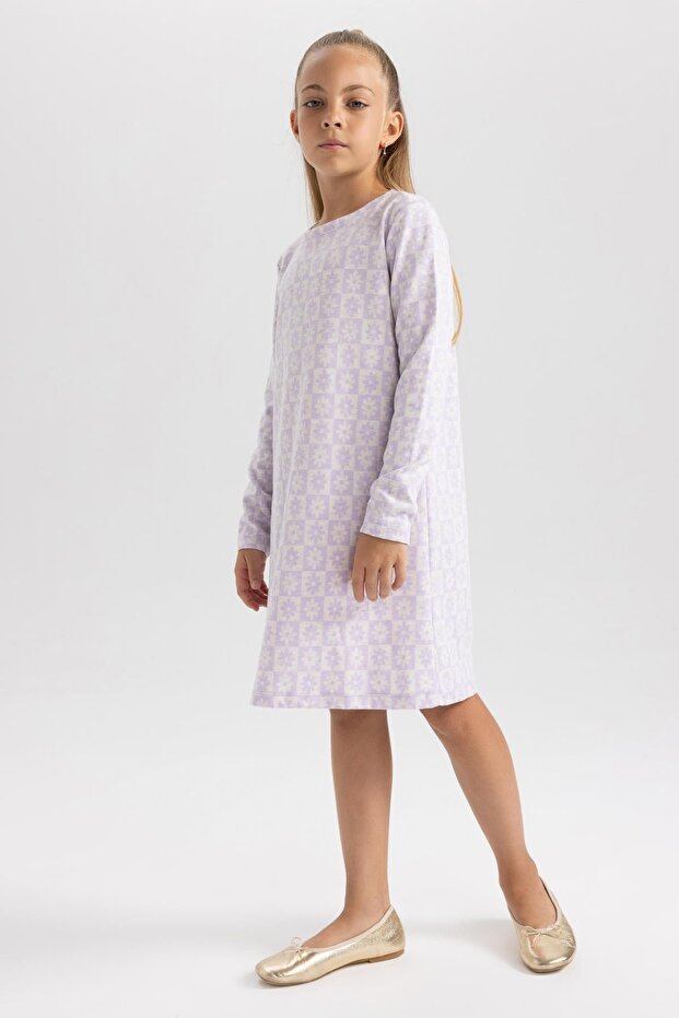 Kız Çocuk Bisiklet Yaka Çiçekli Uzun Kollu Elbise W8754a622sp - 3