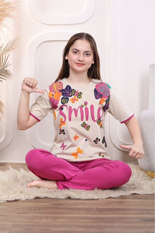 Young Girl Figured Short Sleeve Pajama Set