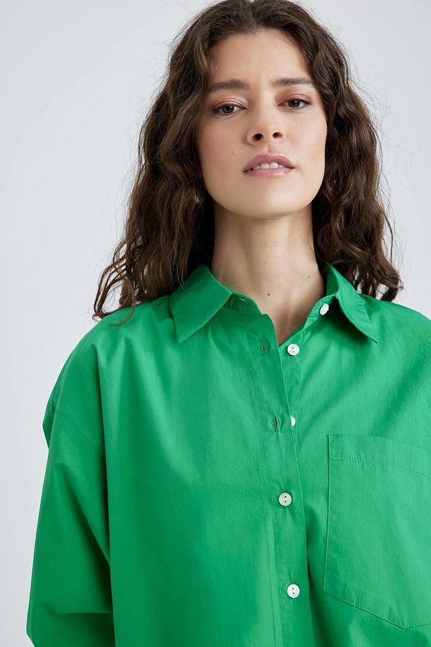 Oversize Fit Poplin Uzun Kollu %100 Pamuk Gömlek V3984az22sm - 7