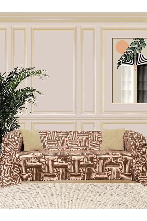 Softmicro Gökkuşağı Desenli Boho 180x220 Koltuk Örtüsü Şalı, Kanepe Örtüsü, Tv Battaniyesi Kiremit - 1