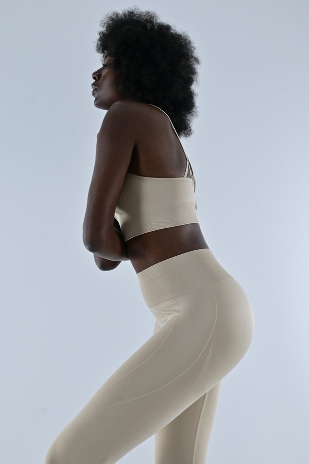 Women's Push up Shaping Leggings High Waist Gathering No-Show Underwear Sports Fitness Yoga Pilates Beige Leggings Amon