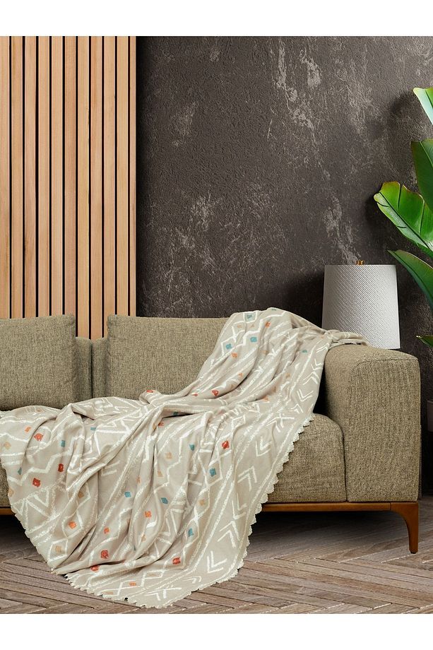 Softmicro Etnik Desenli Boho130x180 Cm Koltuk Örtüsü Şalı, Kanepe Örtüsü, Tv Battaniyesi Camel - 1