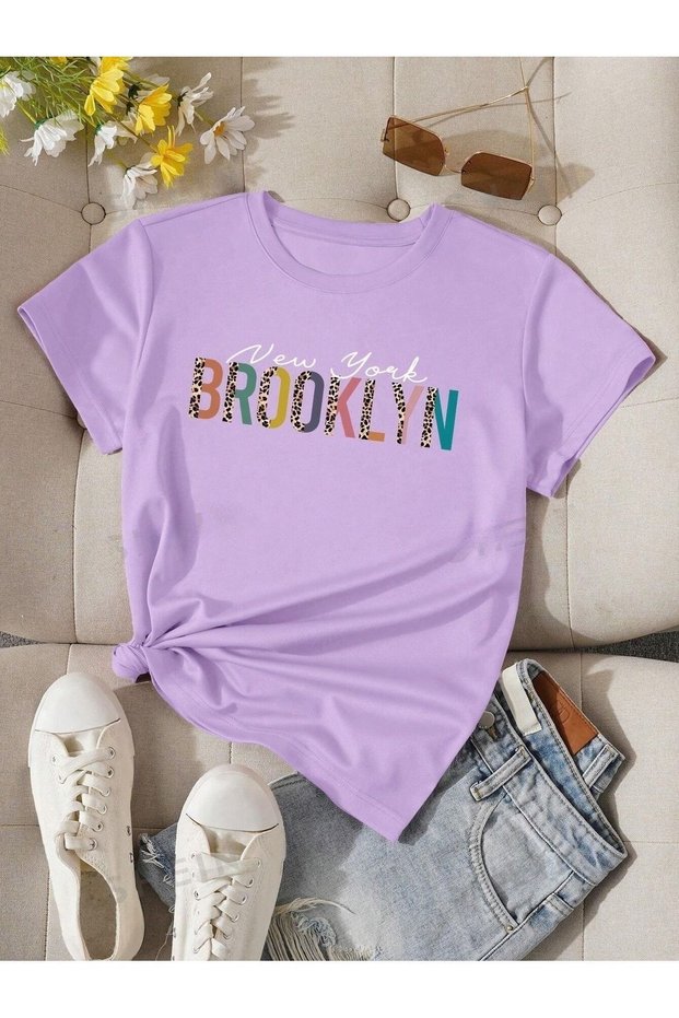 Women's Lilac Colored Brooklyn Printed Oversize T-Shirt