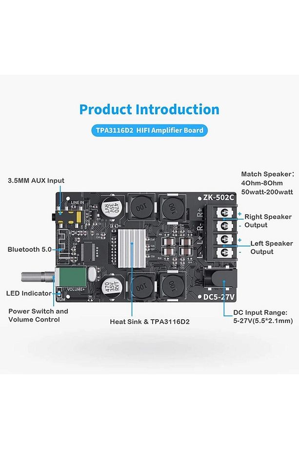 Zk-502c Tpa3116d2 Bluetooth 5.0 Kablosuz Stereo Amplifikatör Modülü 2x50w - 2