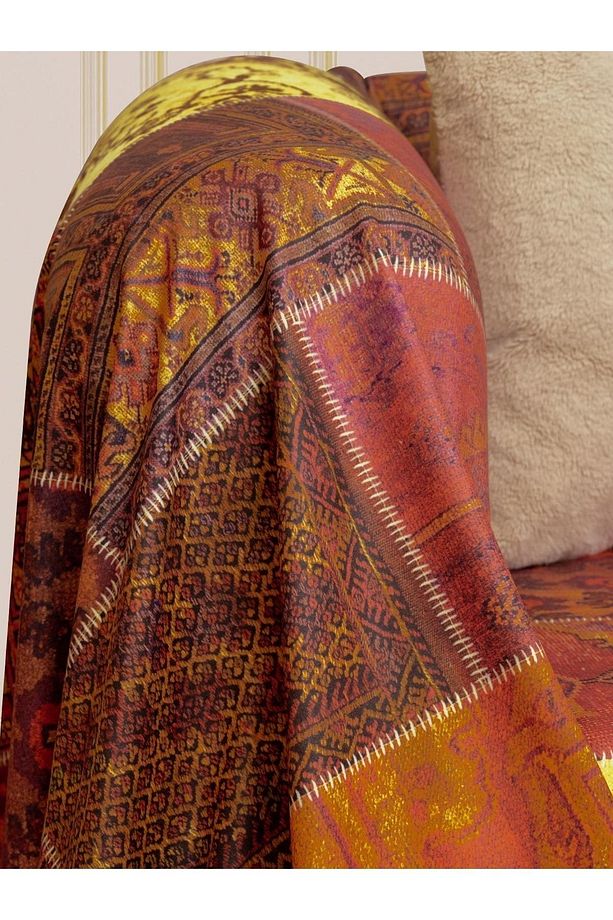 Softmicro Etnik Desenli Boho 130x180 Cm Koltuk Örtüsü Şalı, Kanepe Örtüsü, Tv Battaniyesi Kiremit Re - 3
