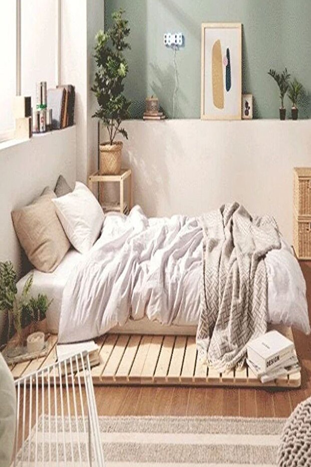 Japon Model Doğal Ahşap Karyola Yer Yatağı Tek Ve Çift Kişilik Tüm Ölçülerde - 7