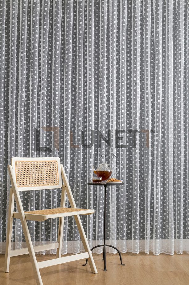 KULLANIMA HAZIR KÜÇÜK YILDIZLI ORTA PİLELİ 1X2,5 TÜL PERDE - 1