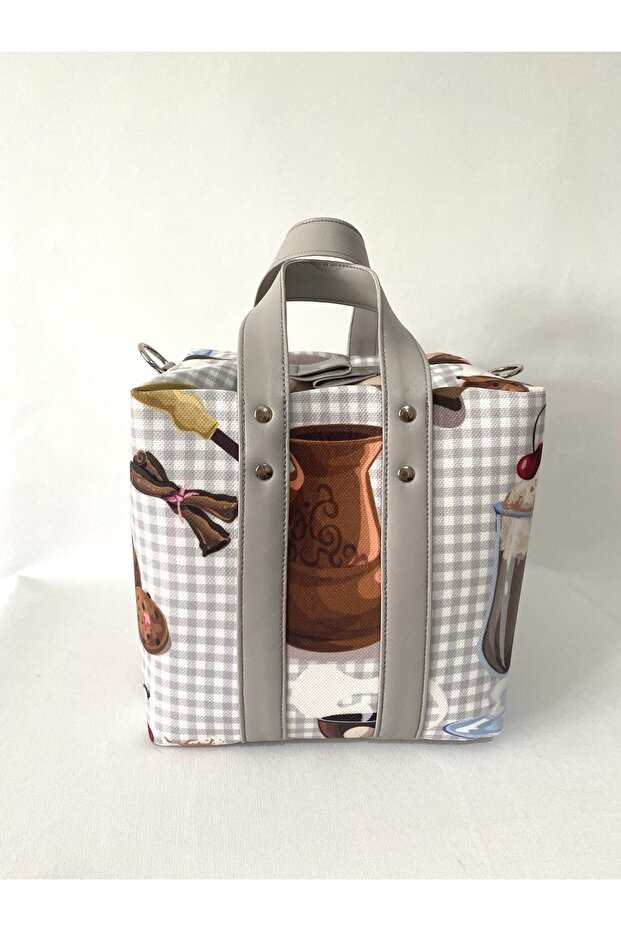 Gray Brown Patterned Dinner Bag - 6