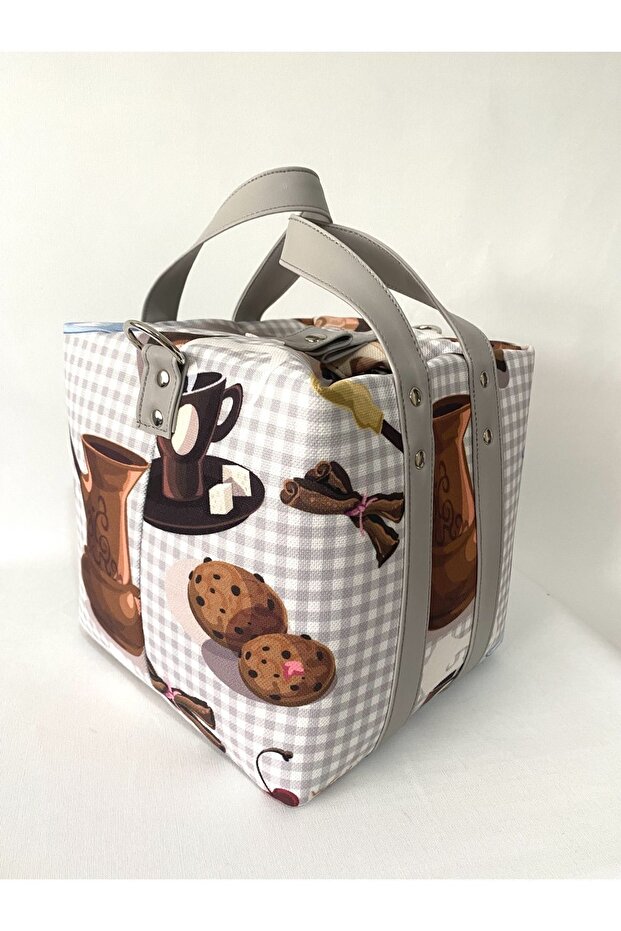 Gray Brown Patterned Dinner Bag - 7