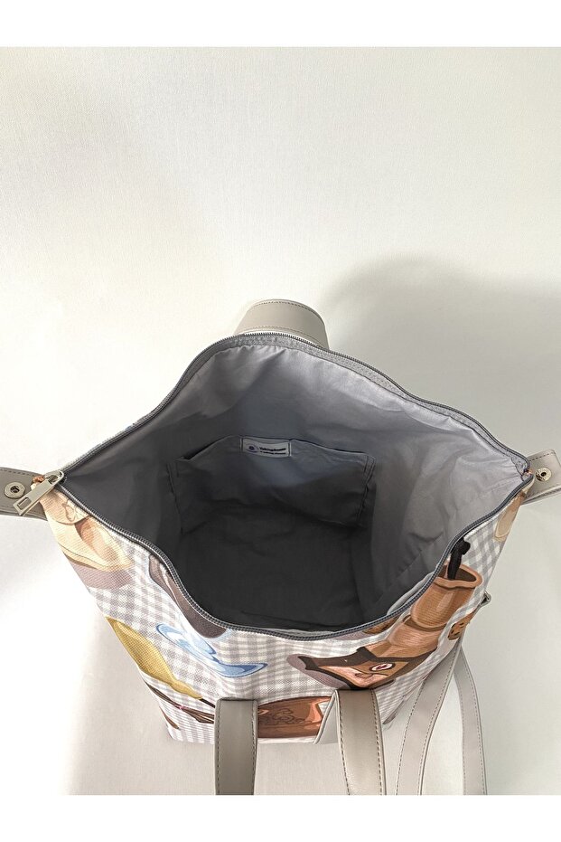 Gray Brown Patterned Dinner Bag - 8