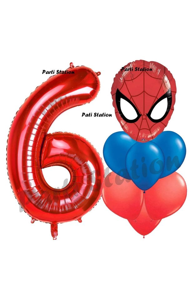 6 Years Old Spiderman - Red Figure Spiderman Navy Blue Balloon Set