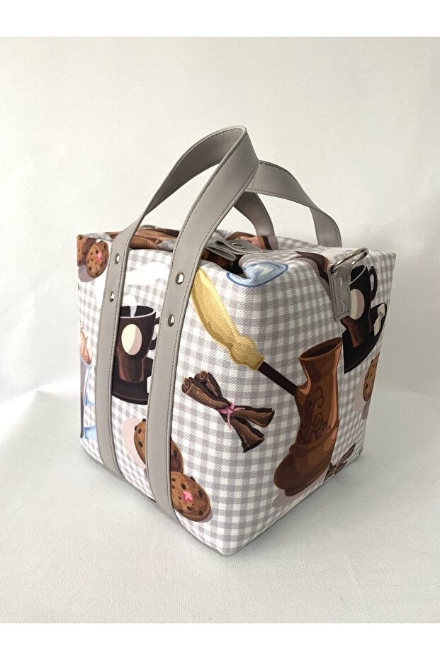 Gray Brown Patterned Dinner Bag - 3