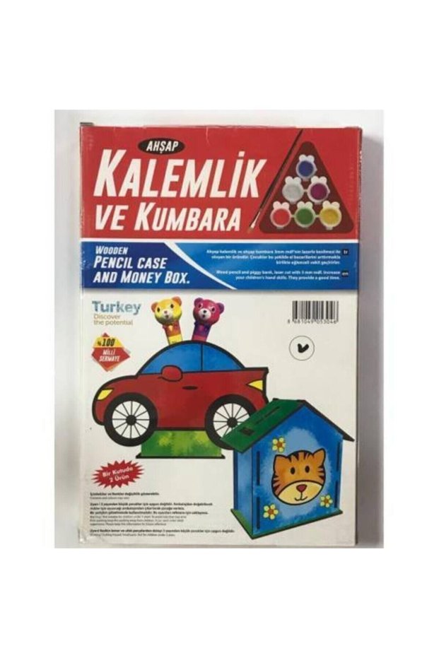 Car Wooden Pen Holder and Piggy Bank Model Wooden Painting 2 Products in One