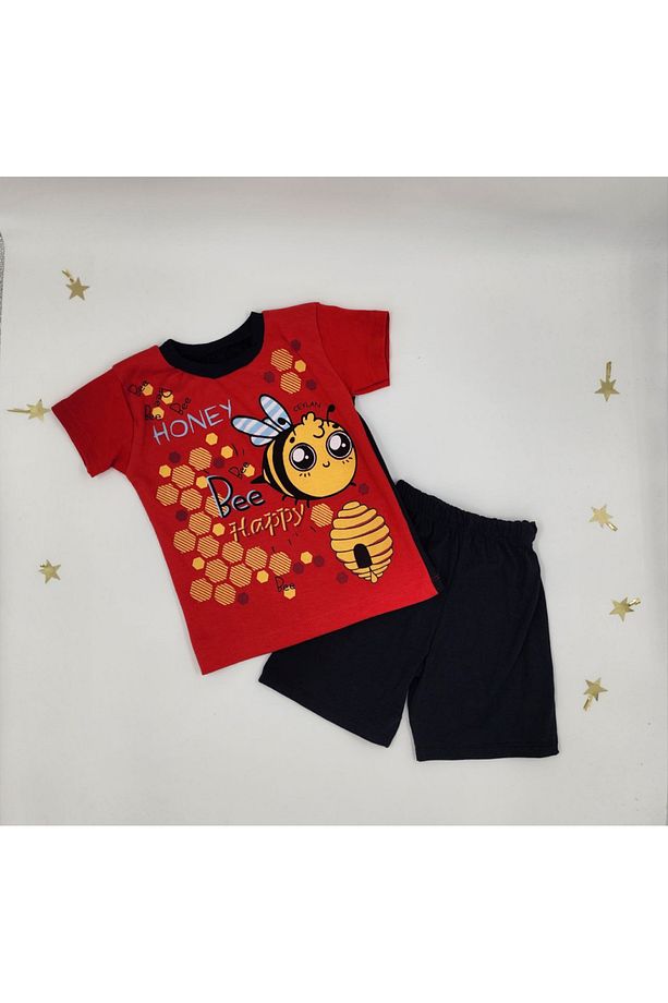 %100 Pamuk Penye Bebek Tshirt Şortlu Takım Erkek Bebek Şortlu Takım Şort Tişört Bebek Alt Üstü Takım - 1