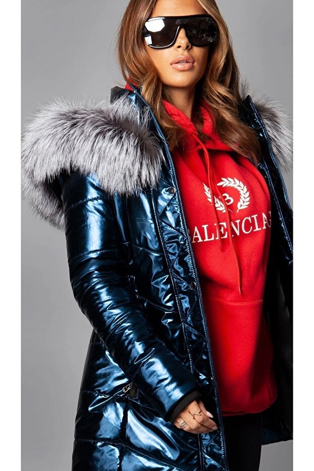 Metalik Kapüşonlu Parka - 5
