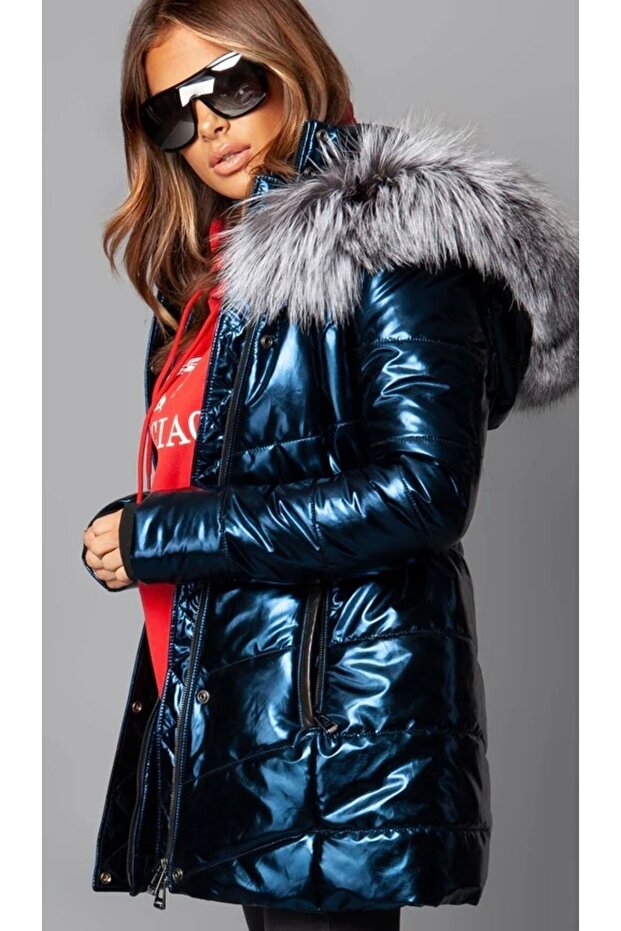 Metalik Kapüşonlu Parka - 7