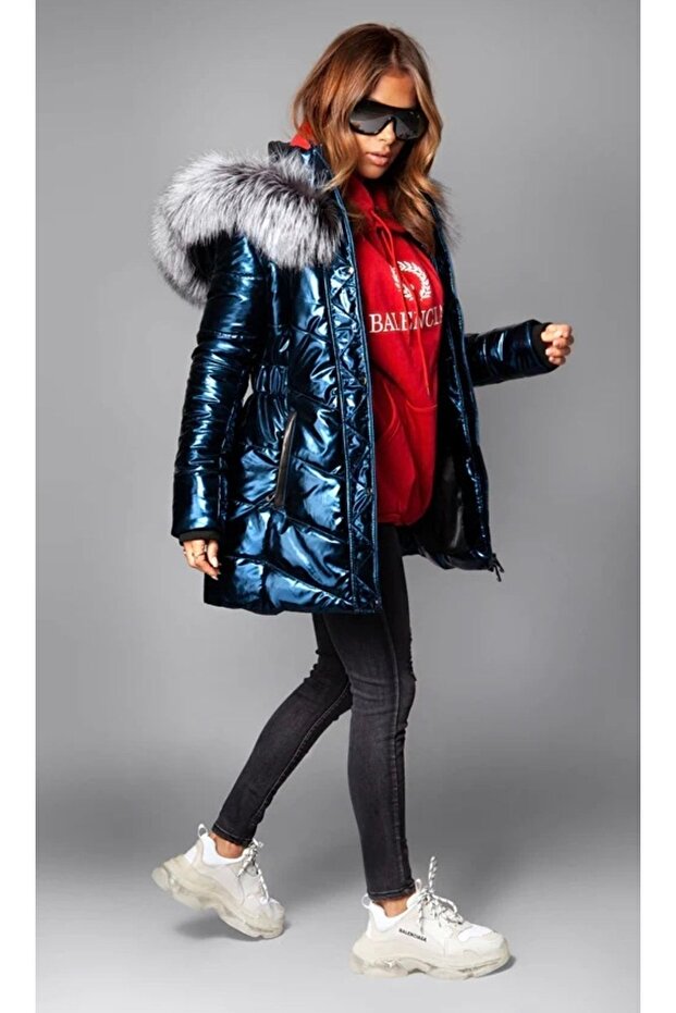 Metalik Kapüşonlu Parka - 3