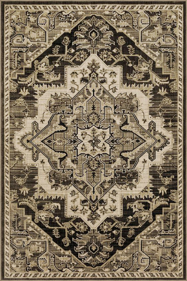 Brown Traditional Lozenge Floral Woven Base Washable Carpet Miravip8921