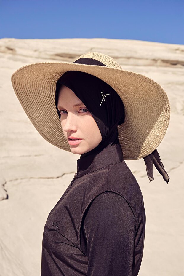 Fiyonklu Bej Hasır Şapka - 2