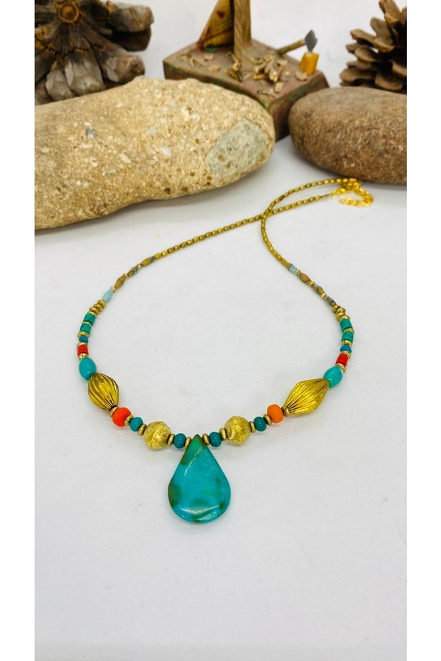 Handmade Ethnic Brass Natural Stone Women's Necklace