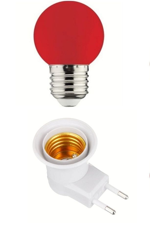 Gece Lambası Açma Kapama Anahtarlı Duy Fişli ve 1w Led Kırmızı  Renkli E27 Ampul - 1