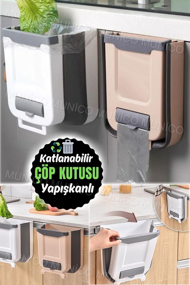 Çöp Poşeti Hazneli Tezgah Dolap Çalışma Masası Duvara Pratik Montaj Çöp Kutusu Kovası Katlanabilir - 5