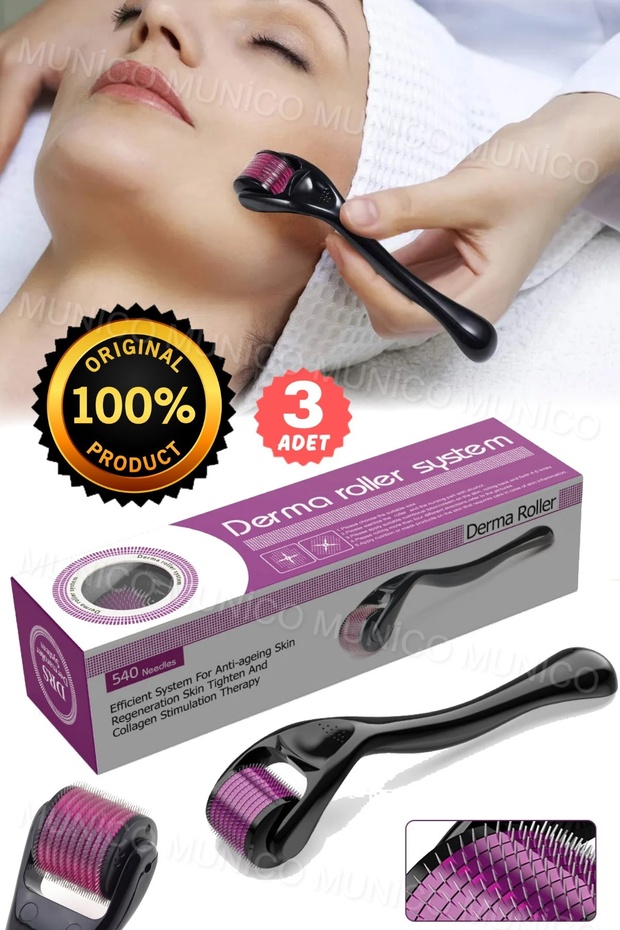 3 Adet Titanyum Mikroiğne Skar Derma Rulo Sakal Çıkma Saç Dökülmesi 1.0 mm Unisex İğneli Aparat Rulo - 4