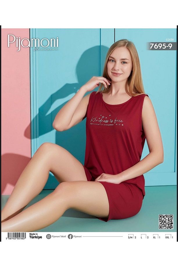 Kadın Milan Kumaş Sıfır Kol Şortlu Pijama Takımı - 1