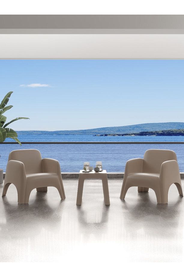 Şile Pratik Bahçe, Balkon, Teras Oturma Takımı 1-1-Sehpa Bahçe Takımı, Bahçe Mobilyası / Cappucino - 1