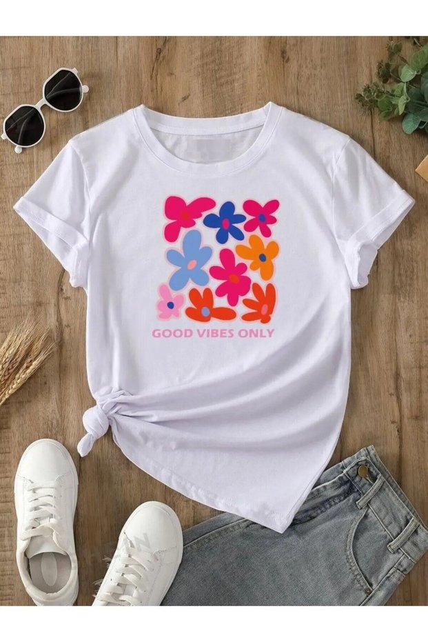 FLORAL PRINT KIDS T-SHIRT - CREW NECK T-SHIRT
