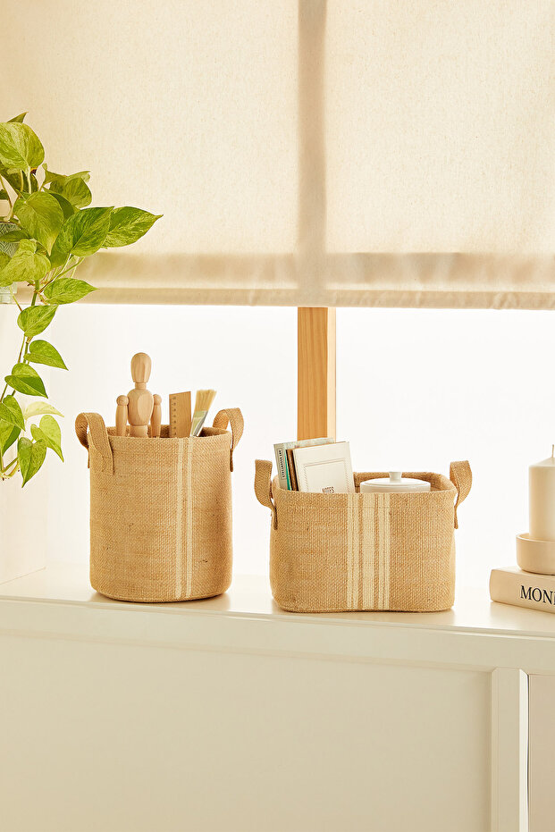 Set of 2 Jute In-Cabinet Laundry Kids Room Toy Organizer Folding Storage Basket Organizer