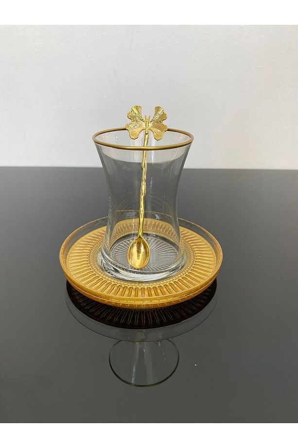 ÇAY SETİ 18 PARÇA TAM BOYALI ELYSİA MODEL TABAK & 6 ADET GOLD KELEBEK ÇAY KAŞIĞI - 3