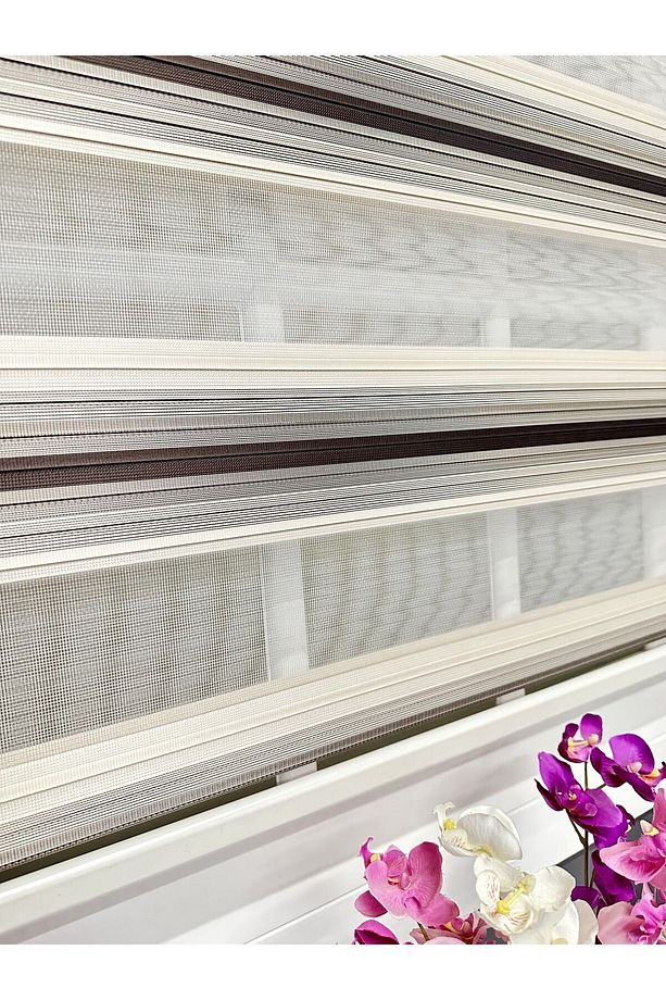 Atölye Perde Bej - Acı Kahve Renk Geçişli Geniş Plise Zebra Stor Perde - 2