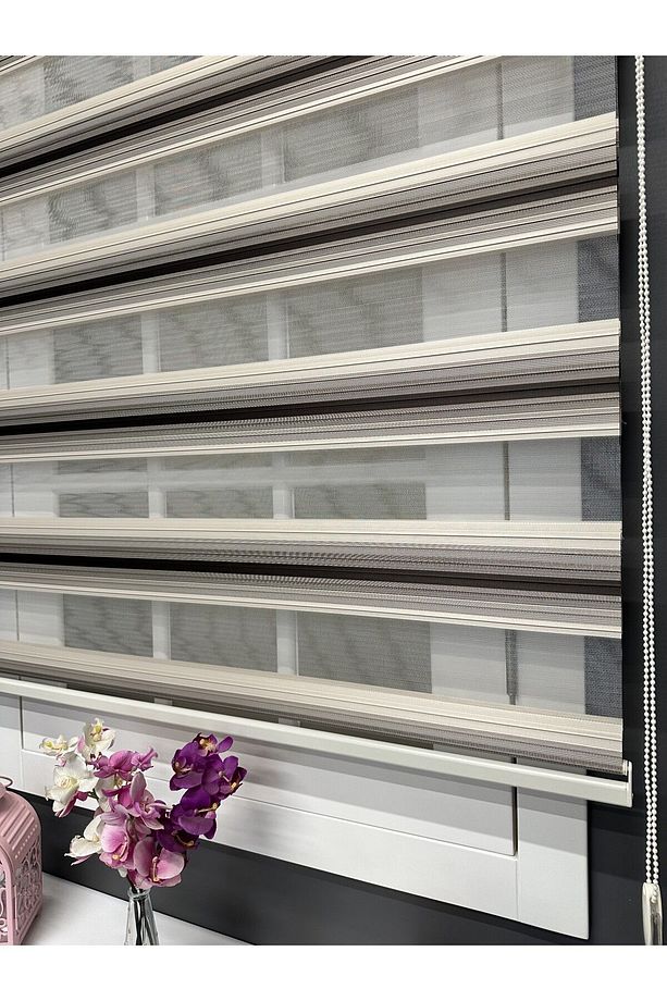 Atölye Perde Bej - Acı Kahve Renk Geçişli Geniş Plise Zebra Stor Perde - 1