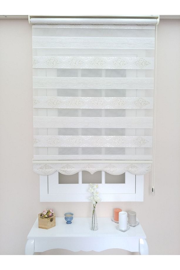 Atölye Perde Krem Gümüş Jakarlı Damask Zebra Stor Perde - 4