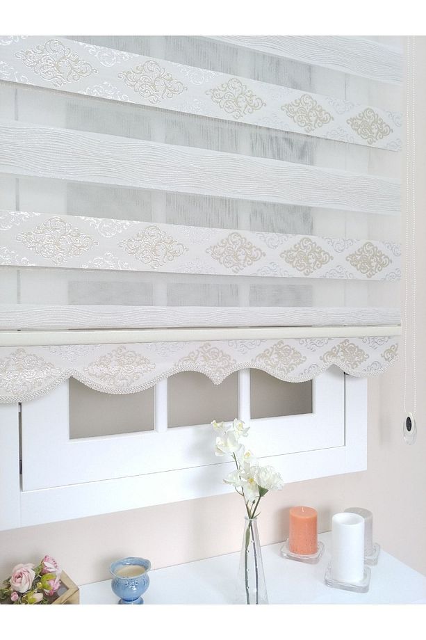 Atölye Perde Krem Gümüş Jakarlı Damask Zebra Stor Perde - 2