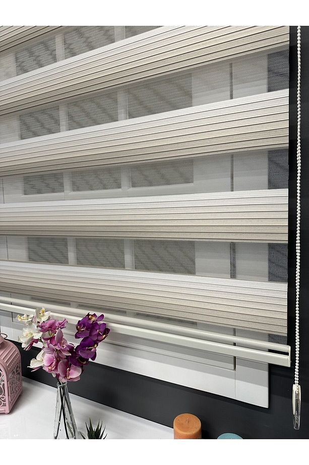 Atölye Perde Krem - Bej Renk Geçişli Geniş Plise Zebra Stor Perde - 1