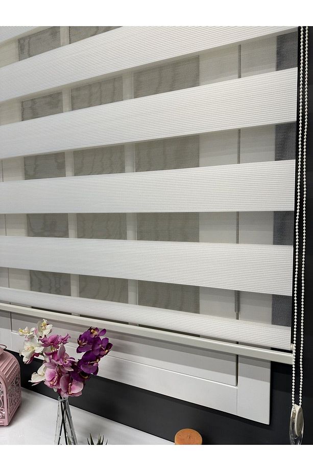 Atölye Perde Krem Rengi Mikro Plise Zebra Stor Perde - 1