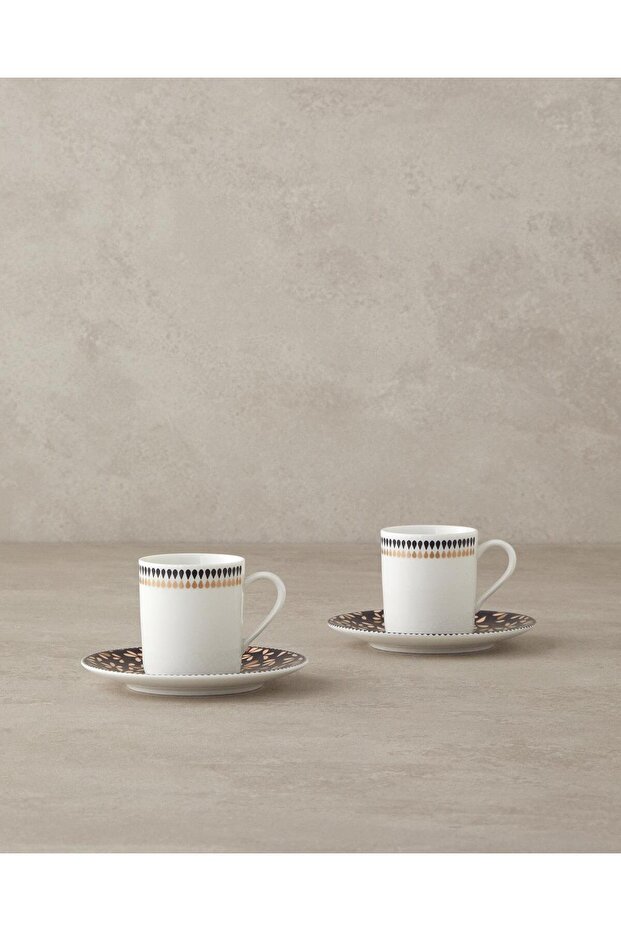 Modern Daisy Bone Porcelain 4 Piece 2 Person Coffee Cup Set 80 ml Black