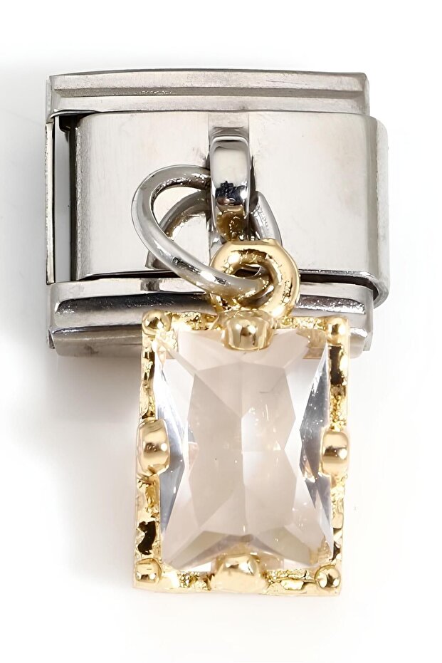 Italian Steel Bracelet Charm with Dangle Solitaire (1 Pc) 9mm Scb26C
