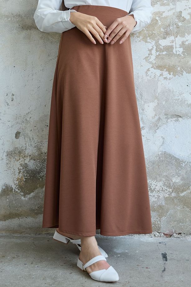 Duble Örme Kumaş Etek - Taba - 2