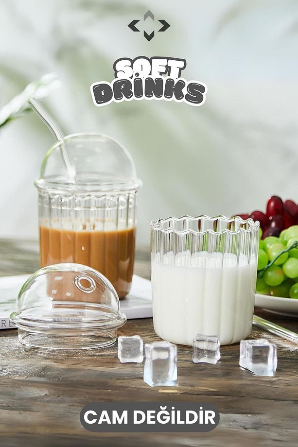 SOFT DRİNK 2'li Pipetli KRİSTAL MİKA Smoothie Bardağı İçecek-Meşrubat Bardağı CAM DEĞİLDİR - 3