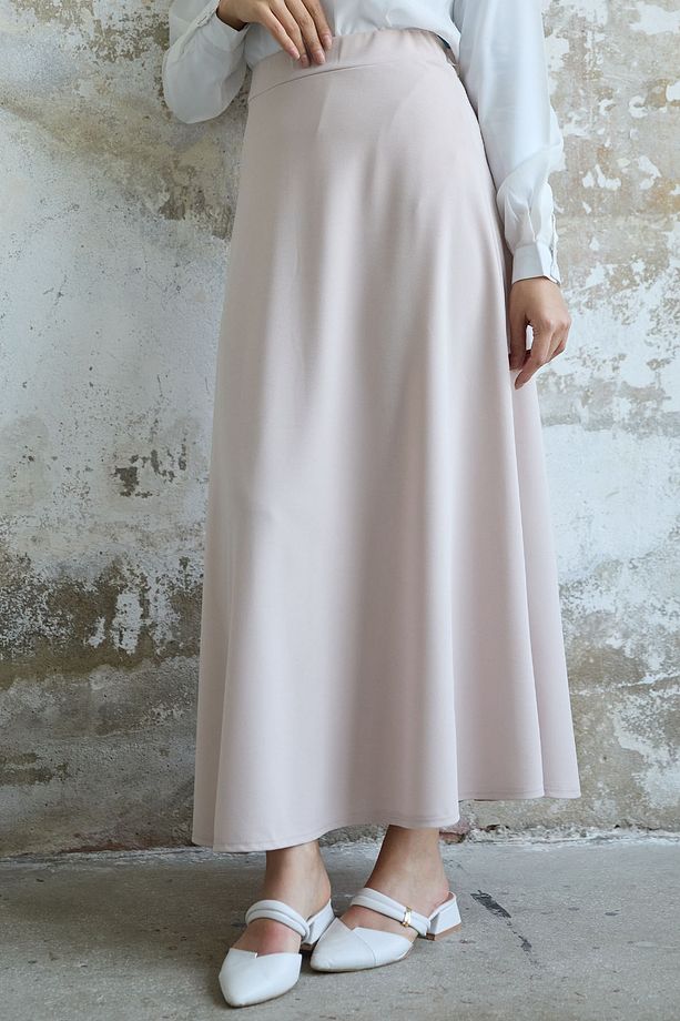 Duble Örme Kumaş Etek - Taş - 4