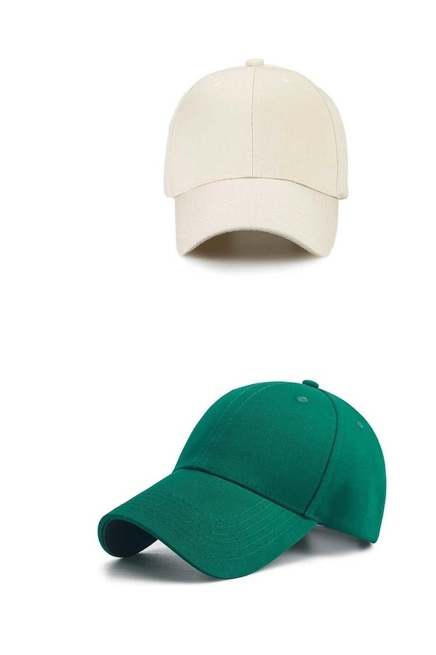 Unisex Adjustable Sports Green-beige Basic Cap Hat Set of 2