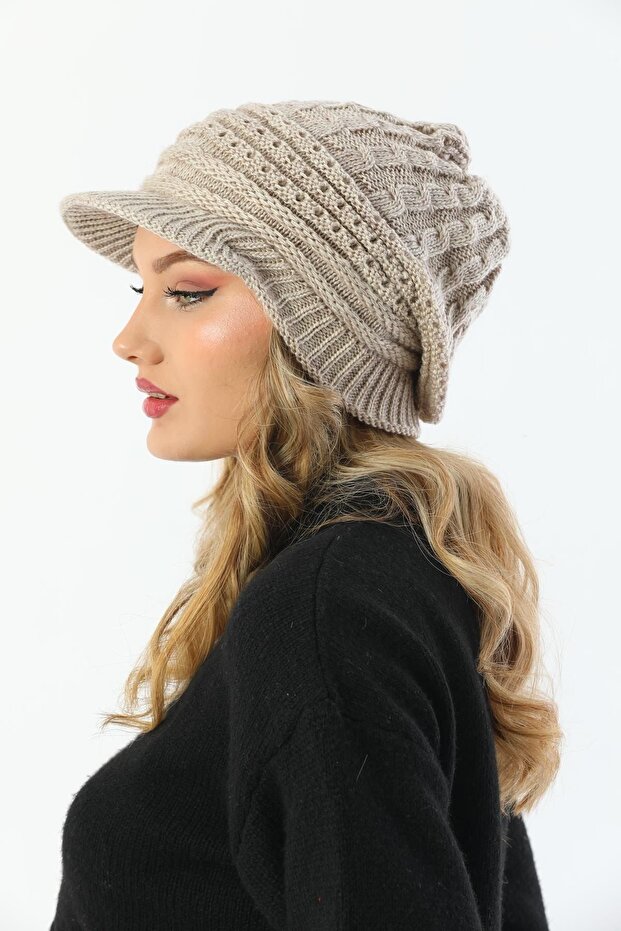 Siperli Çift Kat Taş Triko Örme Bere - 4