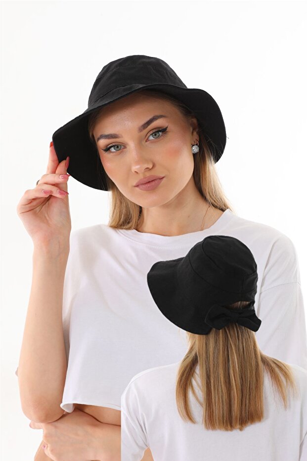 Black Bucket Hat with Bow