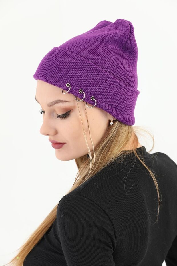 Kadın Mor Piercingli Kışlık Bere - 4