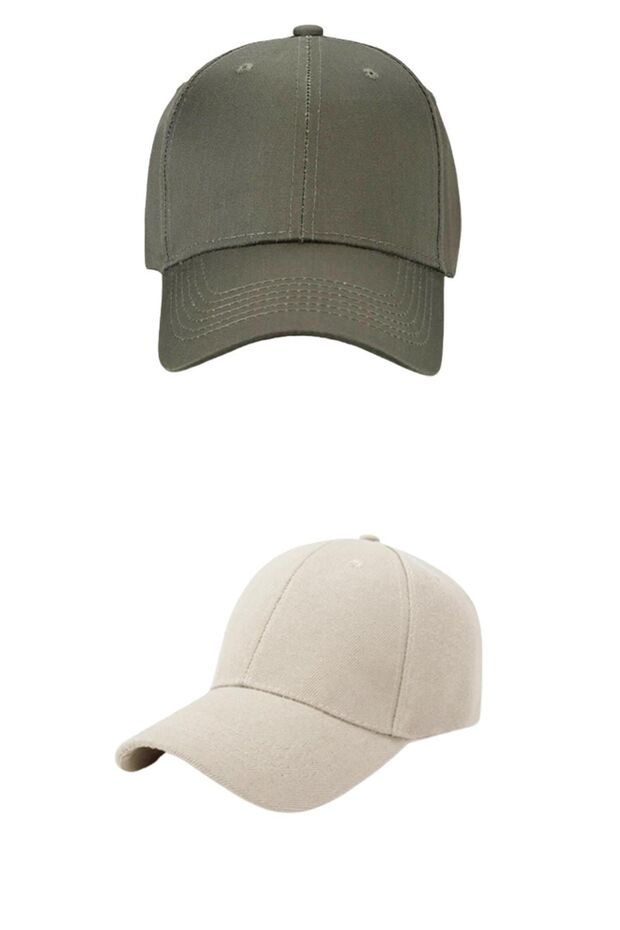 Unisex Ayarlanabilir Spor Haki-taş Basic Kep Şapka 2'li Set - 1
